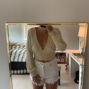 Tan deep neck smock top